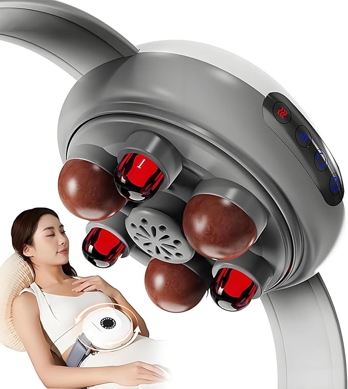 Stomach Massager Electric Fast Warming Belly Belt with 30mm Large Meteorite Massage Head 3 Levels Intensity Adjustable and Auto-Timer Forward and Reverse Rotation for Fat Burning &amp Digestion