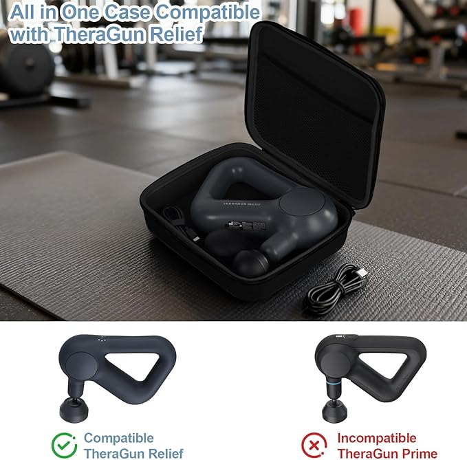 Massage Gun Hard Case Compatible with TheraGun Relief Handheld Percussion Massage Gun Portable Travel Case Storage Carrying Bag with Mesh Pocket for Cables and Other Accessories Black(Case Only)