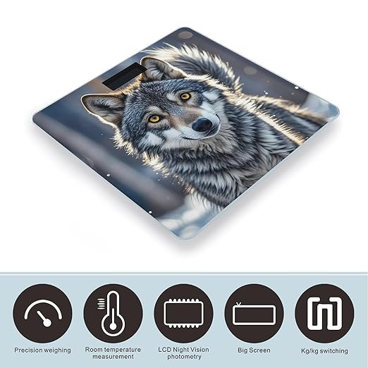 Cute Wolf Scale for Body Weight Accurate Digital Bathroom Scale Toughened Glass High Precision Scales Smart Weight Scales with Large LCD Backlight Display Weighing Machine