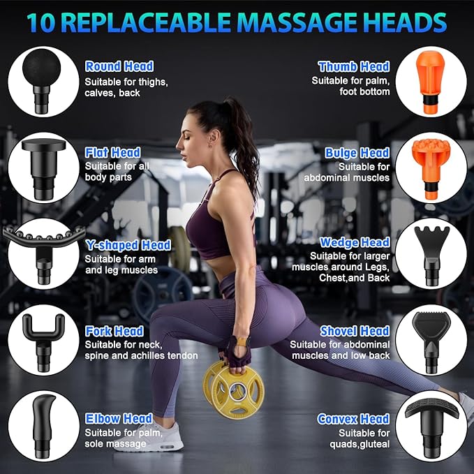TOLOCO Massage Gun Deep Tissue Back Massage for Athletes for Pain Relief Percussion Massager with 10 Massages Heads &amp Silent Brushless Motor Valentines Day Gifts for Him Her Carbon