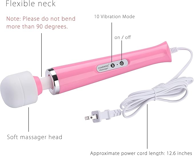 CHARMING Wired Powerful Handheld Back Massager with Strong Vibrations Personal 10 Speeds Therapy Massager for Sports Recovery Muscle Aches Body Pain (Pink)