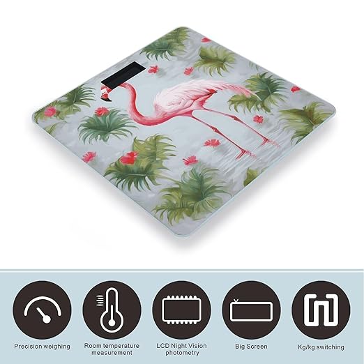 White Flamingo Scale with LCD Easy-to-Read Anti-Slip Weight Digital Bathroom Scale Precision Weighing Scales Sturdy Tempered Glass Body Weight Scales for Daily Use
