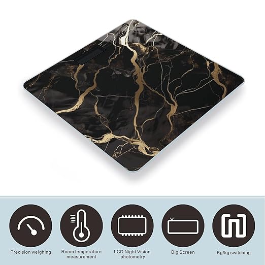 Black Gold Marble Bathroom Scale for Body Weight Bathroom Weighing Scale with Backlit LCD Display Highly Accurate Measures Weight Up to 180kg