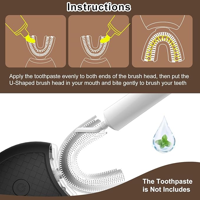 Electric Toothbrush for Adults and Nylon U-Shaped Brush Head Replacement Compatible with U-Shaped ToothbrushU Shaped Automatic Toothbrush for 360-degree Cleaning 3 Modes for Whitening Wire