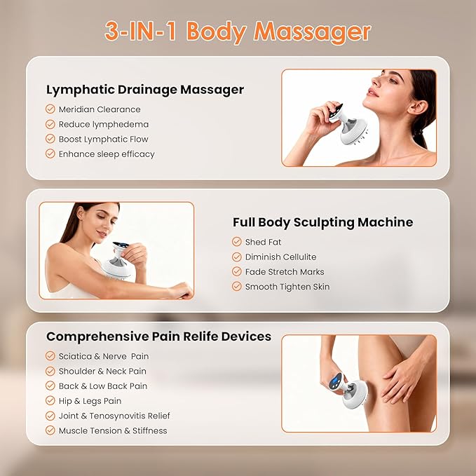 Lymphatic Drainage Massager Anti-Cellulite Massager For Body Cellulite and Thigh &amp Belly Stretch Marks Reduction Handheld Massage tools for lymphedema &amp lipedema Sciatica Nerve pain relief
