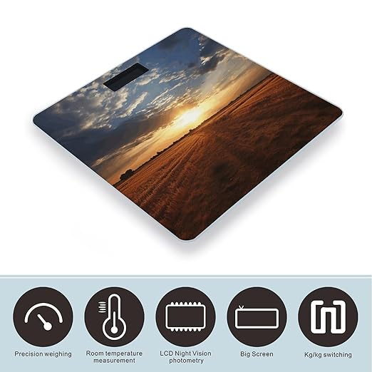 Field Sunrise Scale for Body Weight Anti-Slip Tempered Glass Digital Bathroom Scales Clear LCD Display Weighing Scale Safe Rounded Corners Smart Scales