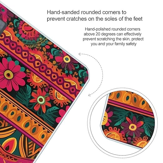 Mexican Folk Art Boho Weight Scale for Body Weight Digital Bathroom Scale High Capacity Accurate Digital Weighing Scales and Easy-to-Read on Backlit LCD Display Scales