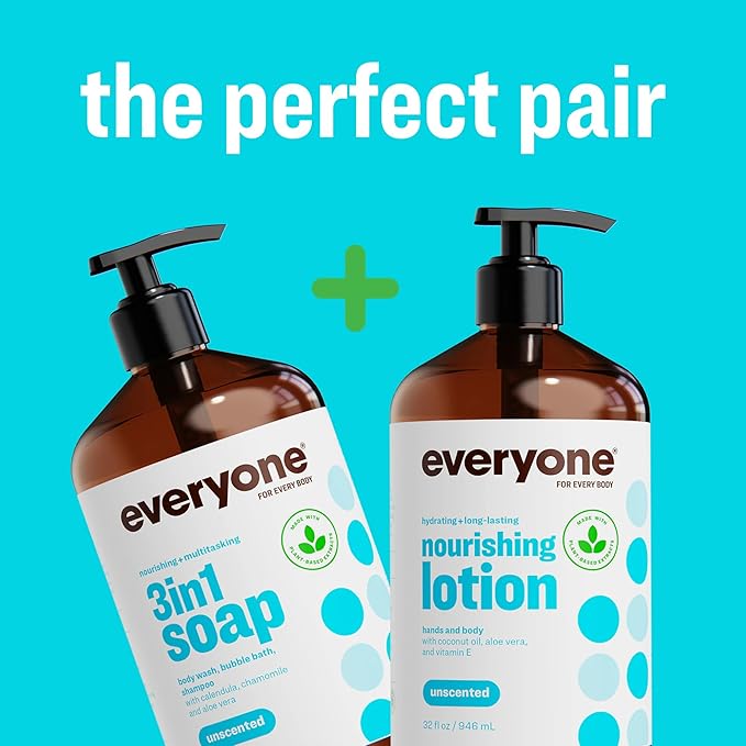 Everyone 3-in-1 Soap Body Wash Bubble Bath Shampoo 32 Ounce (Pack of 2) Unscented made for Men and Women