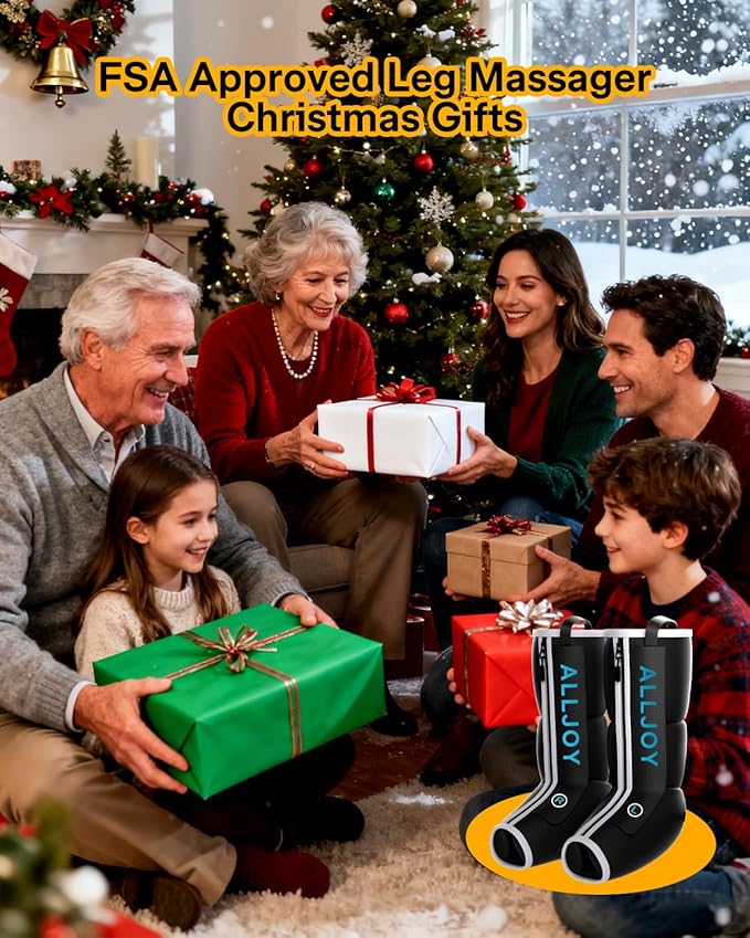 ALLJOY Fathers Mothers Day Gifts Leg Massager with Heat and Compression Sequential Leg Compression Massager Boots w/ 2 Heat 4 Mode 4 Intensity Leg Massager for Circulation and Pain Relief FSA