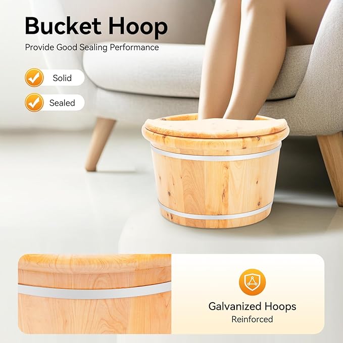 Wooden Bucket Foot Bath MassagerTall Foot Basin Wooden Bucket with Lid and Massage Roller Soaking Bath Basin Feet Relaxing Soak Spa for Home Office Foot Baths