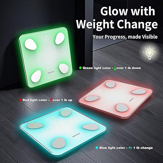 Scale for Body Weight Digital Weight Scale with Color-Changing Most Accurate to 0.2lb Bluetooth Bathroom Scale with Bmi Body Fat Muscle Mass 18 Body Composition Analyzer Sync App 400 lbs-White