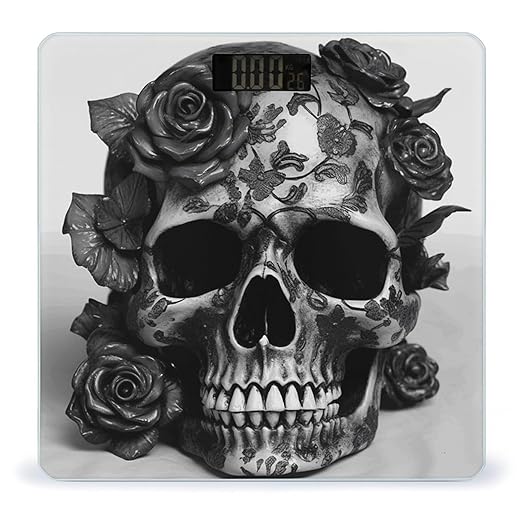 Black Skull Rose Smart Scale for Body Weight Accurate Bathroom Scale with LED Display Digital Weight Scales Weighing Machine High Precision Scales for Bath Home