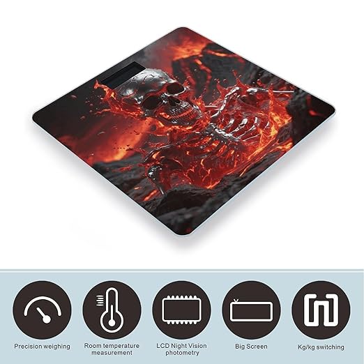 Lava Metal Skull Weight Scale Large Digital Bathroom Scales with Bright LED Display Non Slip Digital Scale and Step On Fashion Weighing Machine for Body