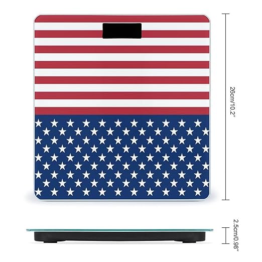 American Flag Stars Stripes Scale for Body Weight Anti-Slip Sturdy Tempered Glass Weighing Machine Highly Digital Accurate Bright LCD Bathroom Scale for Household Gift