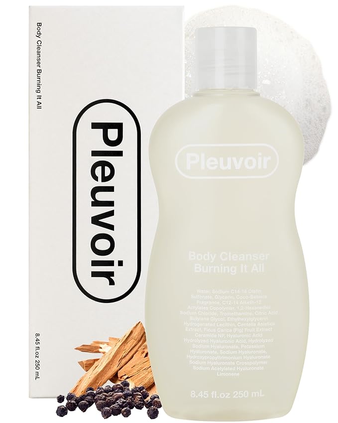 Pleuvoir Body Cleanser Burning It All - Perfume Body Wash - Black Pepper Sandalwood Scent - Rich Moisturizing Foam with 8 Types Hyaluronic Acid Ceramides - Vegan K-Beauty 8.45 fl.oz