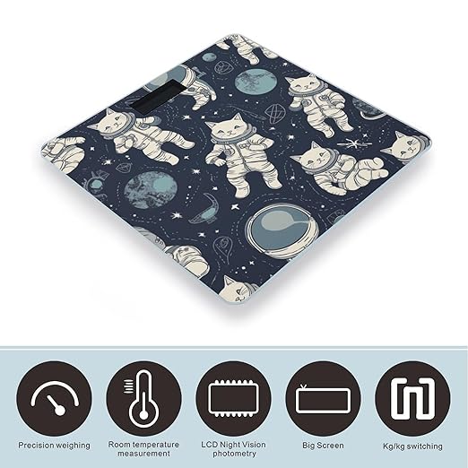 Fun Cat Astronaut Bathroom Scale Ultra-Bright Liquid Crystal Screen Weight Scale Accurate Bathroom Body Scales for Body Weight Bathroom Pet Home Bedroom Gift-Giving