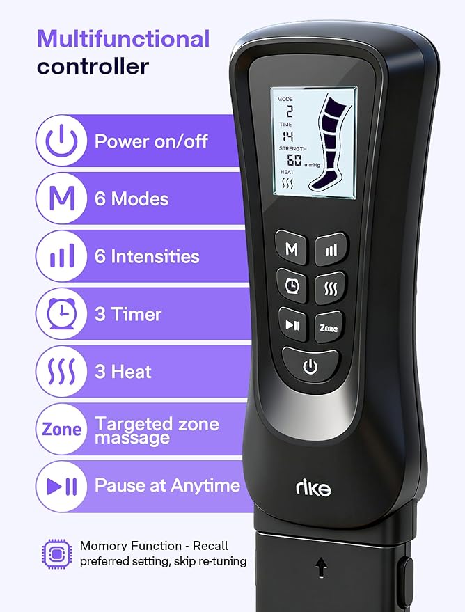 RIKE Pro Leg Compression Massager Fast Leg Recovery System for Athletes Runners Leg Massager for Circulation and Pain Relief Helpful for Muscle Relaxation Varicose Veins Cramps Edema
