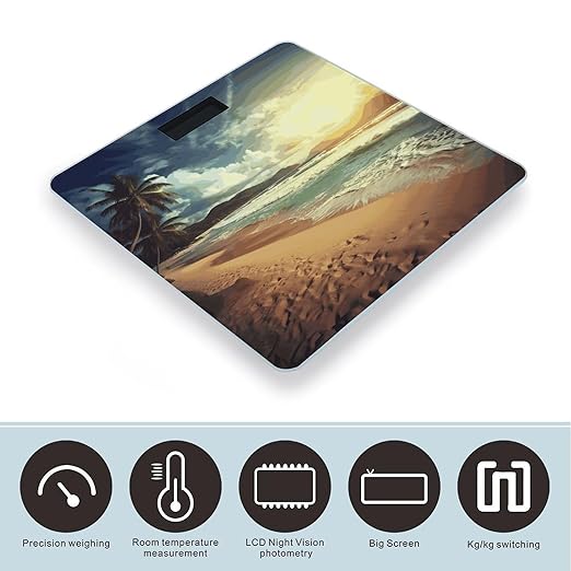 Sunset on The Beach Bathroom Scale for Body Weight 400 Lb Weight Scale with High Precision Sensors Tempered Glass Highly Accurate Digital Weighing Machine for People