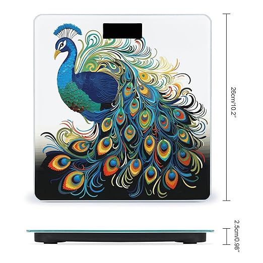 Peacock Pattern Bathroom Scale Rounded Smart Scale for Body Weight Automatic Power On/Off Weight Scales Accurate Bathroom Digital Scales for Pet Home Bedroom Kitchen