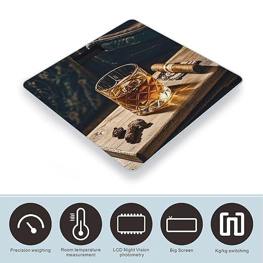 Cigar &amp Whiskey Bathroom Scale for Body Weight LCD Display Digital Bathroom Scale Tempered Glass Bathroom Weight Scales Fashion Smart Scales for Home Bedroom 400 Lb