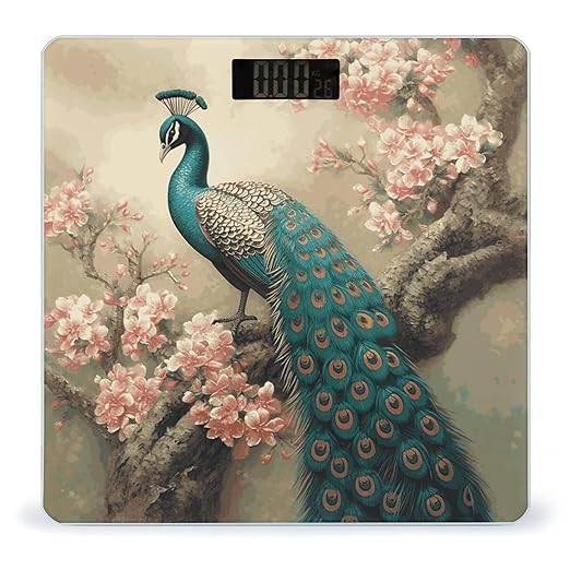 Oriental Peacock on Flower Tree Bathroom Scale Ultra-Bright Liquid Crystal Screen Weight Scale Accurate Bathroom Body Scales for Body Weight Bathroom Pet Home Bedroom Gift-Giving