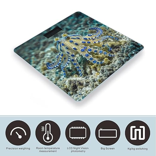 Blue Ringed Octopus Scale for Body Weight Accurate Digital Bathroom Scale Toughened Glass High Precision Scales Smart Weight Scales with Large LCD Backlight Display Weighing Machine