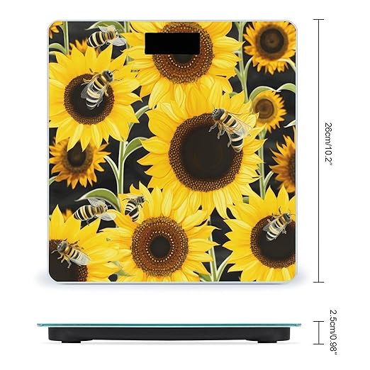 Sunflower Bees Bathroom Scale Large LCD Backlight Display Digital Scale Rounded Corners Body Scales Automatic Power On/Off Bathroom Scales for Home Bedrooms