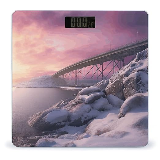 Bridge on Snow Scale for Body Weight Anti-Slip Tempered Glass Digital Bathroom Scales Clear LCD Display Weighing Scale Safe Rounded Corners Smart Scales
