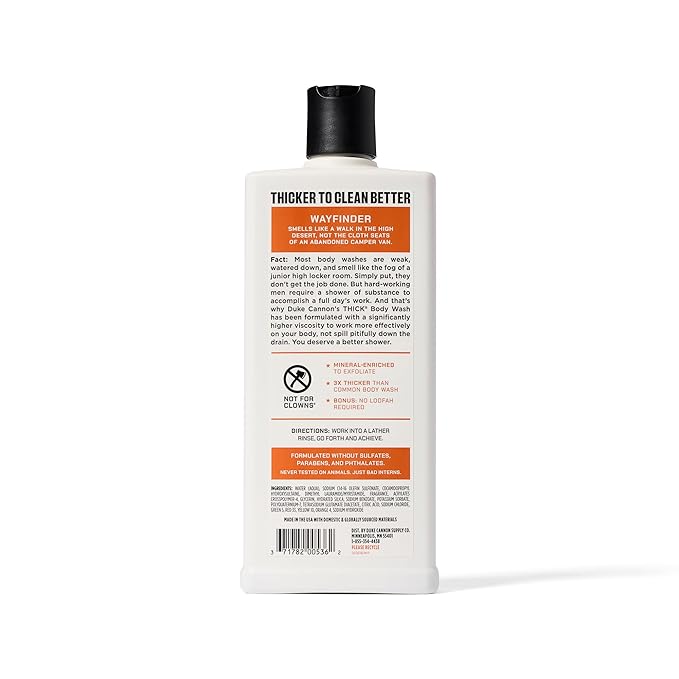 Duke Cannon Thick High Viscosity Body Wash - Wayfinder - Eucalyptus &amp Desert Sage Scent 3X Thicker Mineral-Enriched Sulfate-Free 17.5 oz (3-Pack)