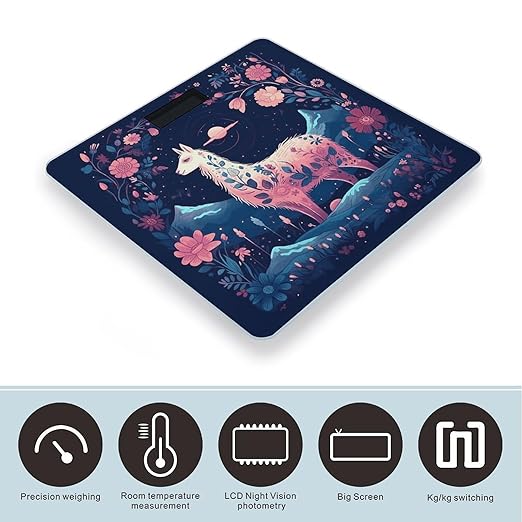 Starry Night Alpaca Scale for Body Weight Precision Bathroom Weighing Scales with Back Lit LCD Display Sturdy Tempered Glass Body Weight Scales Digital Bathroom Scale 400lb