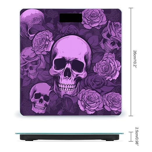 Purple Skulls and Roses Digital Bathroom Scale for Body Weight with High Precision Digital Weighing Scale with BMI Clear LCD Display and Step-On Measures Weight Up to 180kg