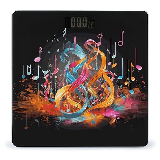 Colorful Musical Note Bathroom Scale for Body Weight Bathroom Digital Electronic Weighing Scale with Back Lit LED Display Sturdy Tempered Glass Weight Watchers Scales 400lb
