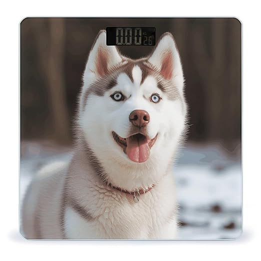 Husky Piquant Dog Bathroom Scale Rounded Smart Scale for Body Weight Automatic Power On/Off Weight Scales Accurate Bathroom Digital Scales for Pet Home Bedroom Kitchen