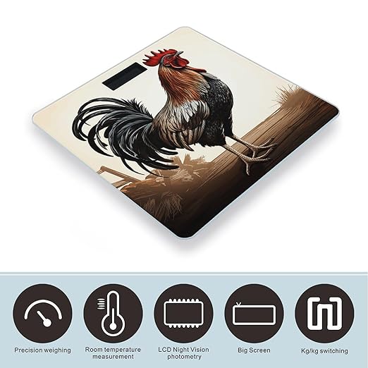 Rooster Scale for Body Weight Anti-Slip Tempered Glass Digital Bathroom Scales Clear LCD Display Weighing Scale Safe Rounded Corners Smart Scales