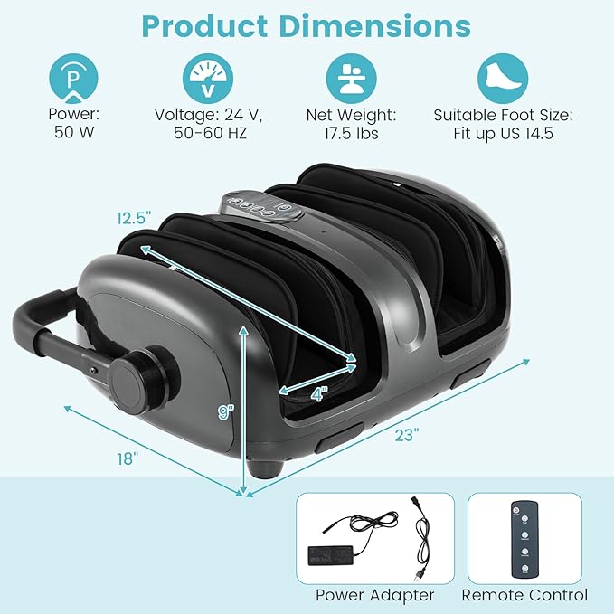 Giantex Foot Massager with Heat Calf Massager with Remove Control 2 Vibration Options 5 Mode &amp 5 Compression Intensity 360°Adjustable Stand Shiatsu Foot Massage Machine for Calf Arm Relax (Gr