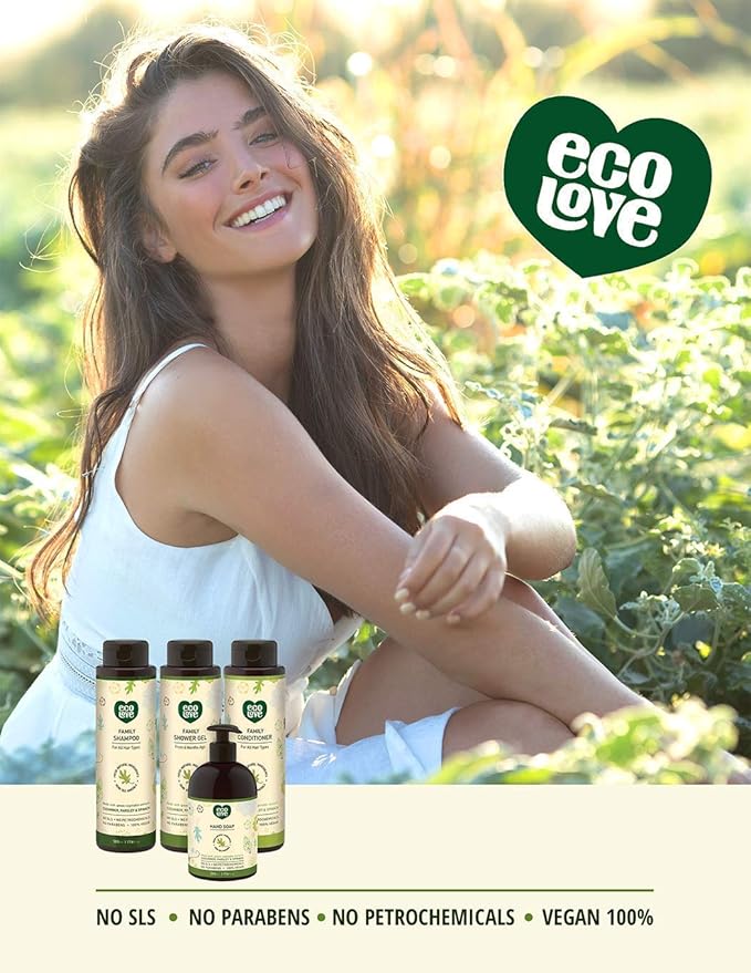 ecoLove - Natural Shampoo &amp Moisturizing Body Wash Set for Dry Skin - With Organic Cucumber - No SLS or Parabens - Vegan and Cruelty-Free Shower Gel 17.6 oz
