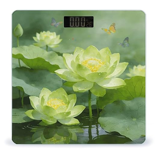 Absinthe Green Lotus Garden Smart Scale for Body Weight Digital Bathroom Scale Toughened Glass Weight Scale with Large LCD Backlight Display High Precision Scales Weighing Machine