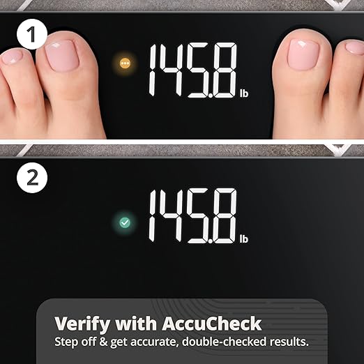 Greater Goods AccuCheck Digital Scale for Body Weight - Accurate Digital Bathroom Scale with High-Precision Sensors Large Easy-to-Read Backlit Display 400 lb Capacity Auto Step-On (Black)