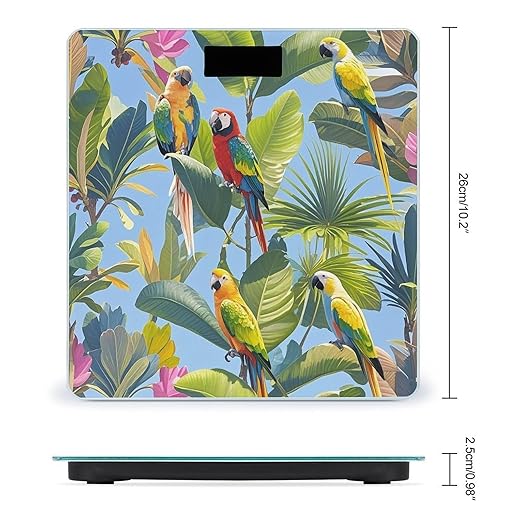 Tropical Plants and Parrots Scale for Body Weight Smart Scales Digital Bathroom Scale High Precision Weighing Scales with Large Display Weighing Machine for People