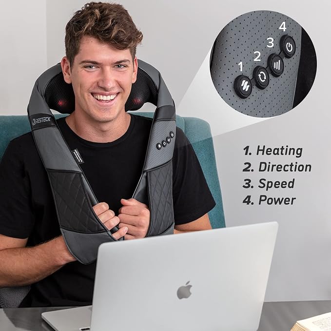 RESTECK Massagers for Neck and Back with Heat - Deep Tissue 3D Kneading Pillow Electric Shiatsu Shoulder Massage Foot LegsBody - Relieve Muscle Pain - Office Home &amp Car