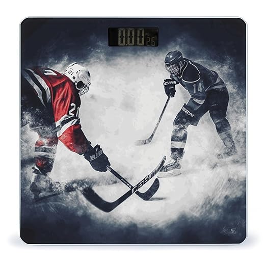 Ice Hockey Art Bathroom Scale Automatic Power On/Off Body Scales LCD Backlight Display Square Digital Scale Rounded Corners Bathroom Scales for Home Bedrooms