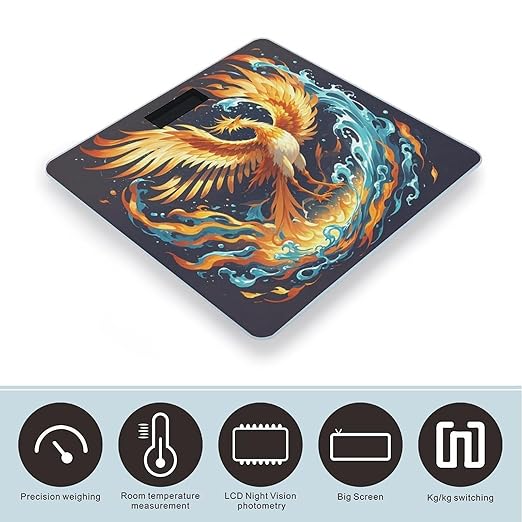 Fire and Water Phoenix Bathroom Scale for Body Weight with High Precision Large LCD Backlight Display Digital Weighing Scale with BMI Capacity Up to 180kg
