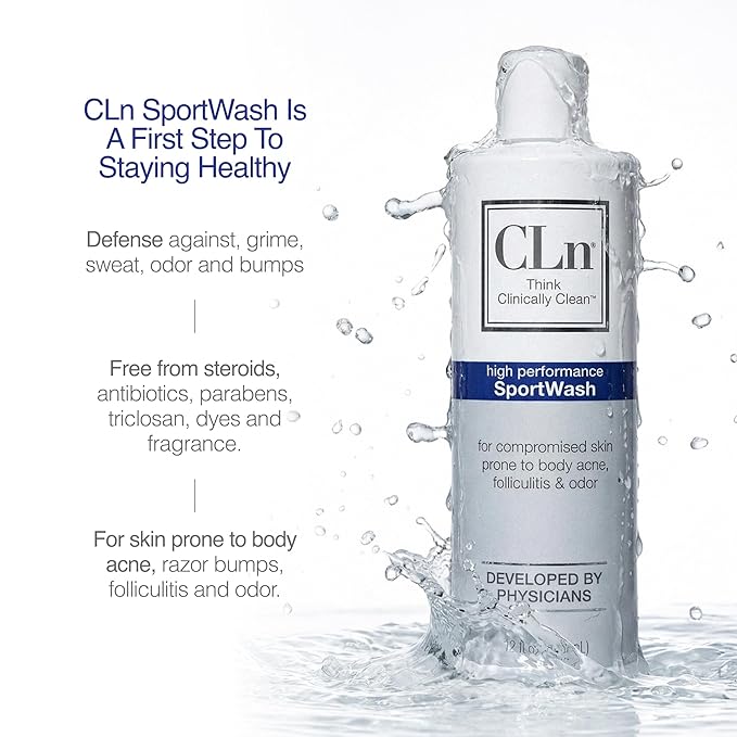 CLn® SportWash – High-Performance Sport Body Wash For Men &amp Women Prone to Body Odor Foot Odor Ringworm Folliculitis &amp Back Acne Fragrance-Free &amp Paraben-Free 12 fl. oz.