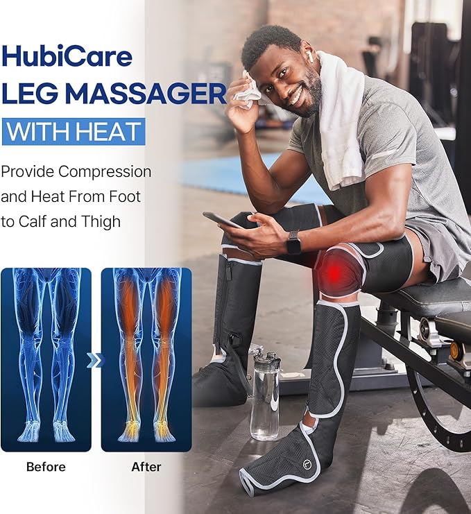 HuBDIC HubiCare Leg Massager Air Compression Leg Massager with Heat and Vibration for Circulation and Pain Relief 6 Modes with 3 Intensities Reduce Swelling Muscles Relaxation
