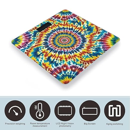 Color Tie Dye Scale for Body Weight Sturdy Tempered Glass Weighing Scales with LCD Display Accurate Digital Bathroom Scale Convenient Body Fat Smart Scales Easy Read