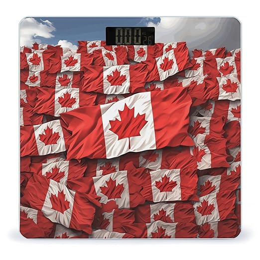 Canadian Flag Digital Bathroom Scale for Body Weight Weighing Scale with Backlit LCD Display High Precision Measurements &amp Measures Weight Up to 180kg