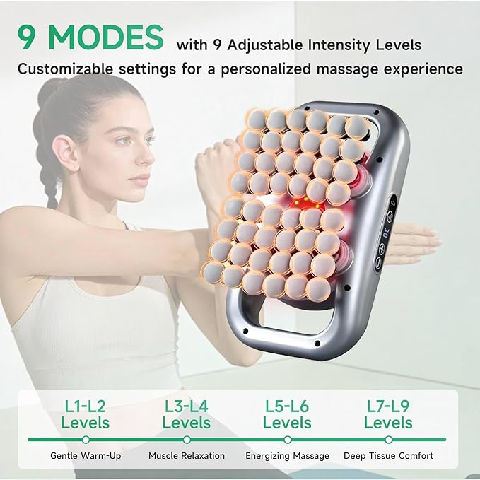 48-Head Deep Tissue Massage Gun Percussion Muscle Massager with 9 Modes &amp Adjustable Intensity Quiet Full-Body Relaxation for Back Shoulders Legs Feet Home Gym Office Use