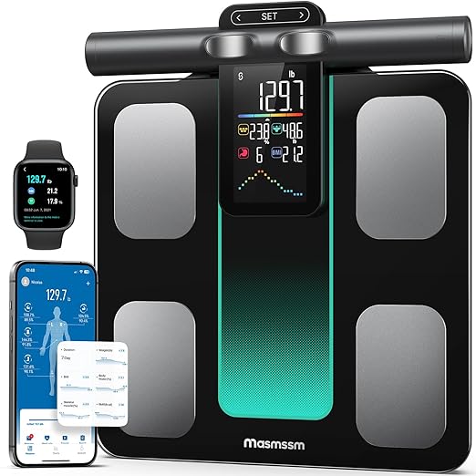 Smart Scale for Body Weight and Fat 8-Electrode Full-Body Composition Scale with Handle Dual-Frequency BIA 28 Body Metrics High Accuracy Syncs with Apple Health &amp Google Fit FSA&ampHSA Elig