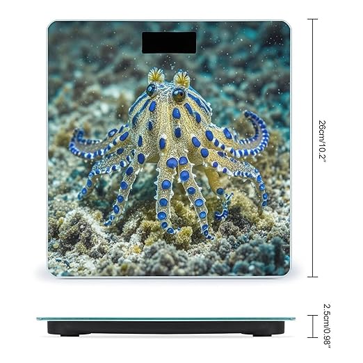 Blue Ringed Octopus Scale for Body Weight Accurate Digital Bathroom Scale Toughened Glass High Precision Scales Smart Weight Scales with Large LCD Backlight Display Weighing Machine