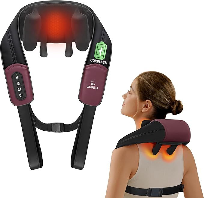 Shiatsu Neck Massager with Heat - Cordless 4D Expert Neck Shoulder Massage for Pain ReliefUpgarded Kneading Massager for Muscle Relaxation